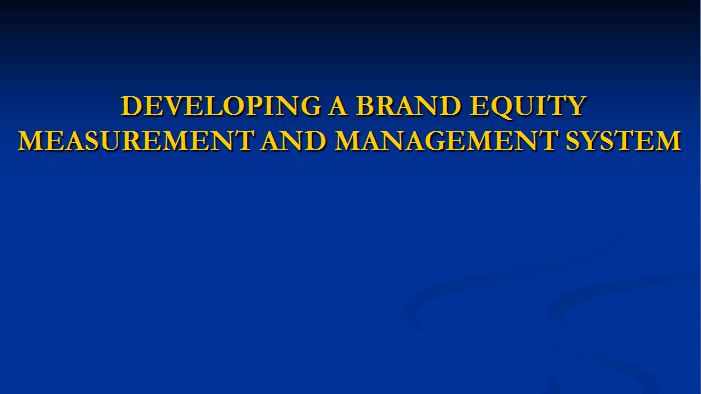 Developing a Brand Equity Measurement and Management System