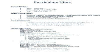 Curriculum Vita Format for Quality Inspector