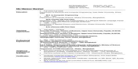 Curriculum Vita Format for Sub Engineer Job