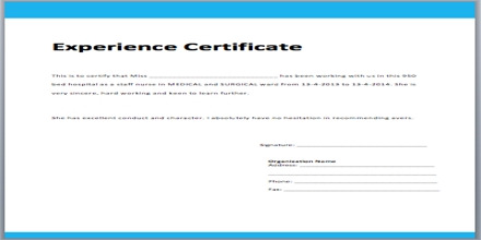 Application Format for Experience Certificate