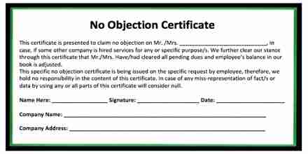 No Objection Certificate for Changing Department