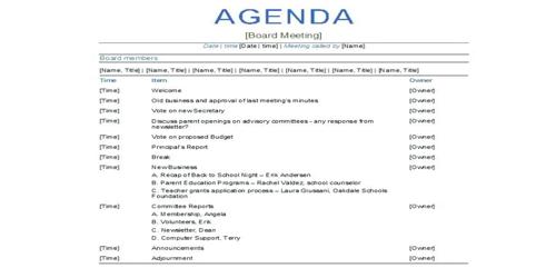 Sample Professional Business Meeting Agenda Format