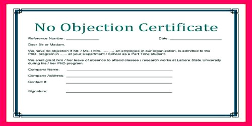 No Objection Letter Certificate for Employee by Department Head
