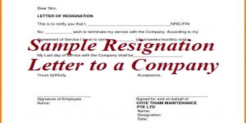 Sample Resignation Letter format to a Company