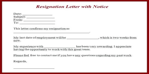 Sample Resignation Letter format with Notice
