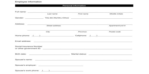 Sample Format for Employee Joining Form