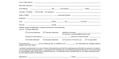 Sample Membership Form Template
