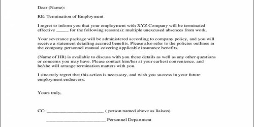Sample Termination Letter for Absenteeism in Office