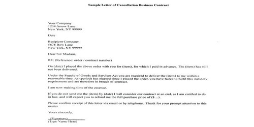 Letter of Termination of the Business Agreement