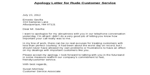 Apology Letter for Rude Behavior