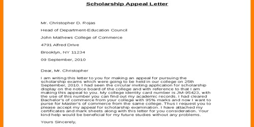 Sample Scholarship Appeal Letter Format
