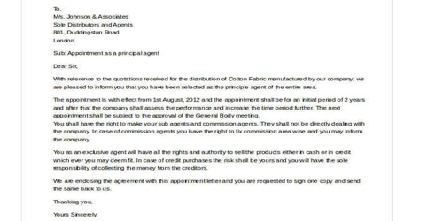 Confirmation letter for Appoint New Sales Representative