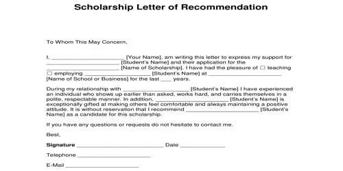 Letter for Recommendation of Scholarship