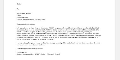 scholarship letter of request