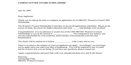 Sample Scholarship Award Letter Format
