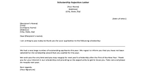 Sample Scholarship Rejection Letter Format