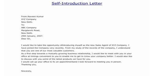Sample Self Introduction Letter as a Salesperson