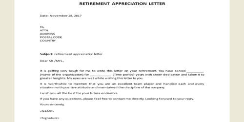 Retirement Appreciation Letter Format