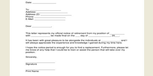 Sample Retirement Letter format from Employer