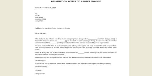 Sample Resignation Letter for Career Change