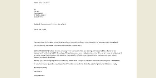 Response Letter to a Complaint