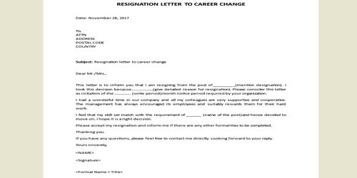Resignation Letter format for Career Change