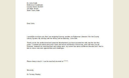 Resignation Letter Format For School Teacher Assignment Point