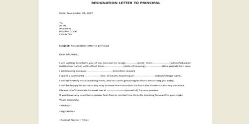 Sample Resignation Letter to Principal