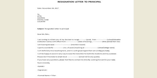 Sample Resignation Letter To Principal Assignment Point