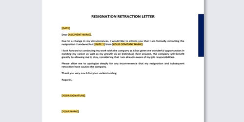 application letter for withdrawal of resignation