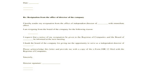 Sample Resignation Letter of Director