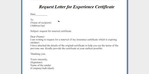 Request Letter for Experience Certificate - Assignment Point