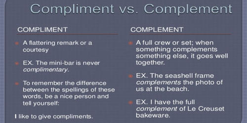 Difference between Compliment and Complement