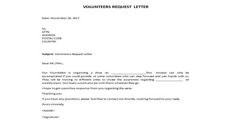 Request for Volunteers