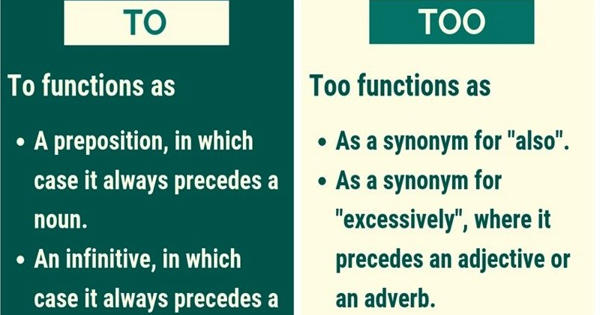 Difference between To and Too