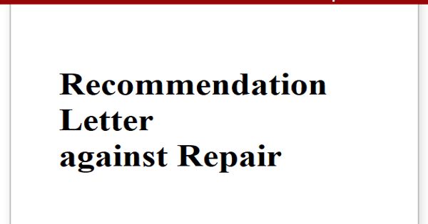 Recommendation Letter against Repair