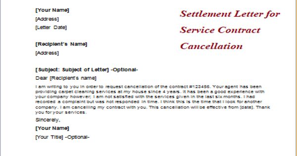 Settlement Letter for Service Contract Cancellation
