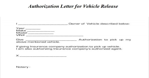 Authorization Letter For Vehicle Release 