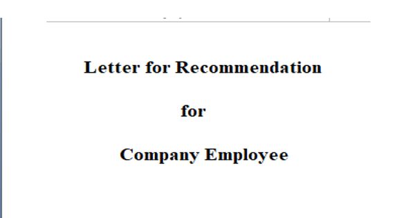 Letter for Recommendation for Company Employee