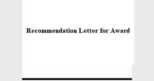 Recommendation Letter for Award
