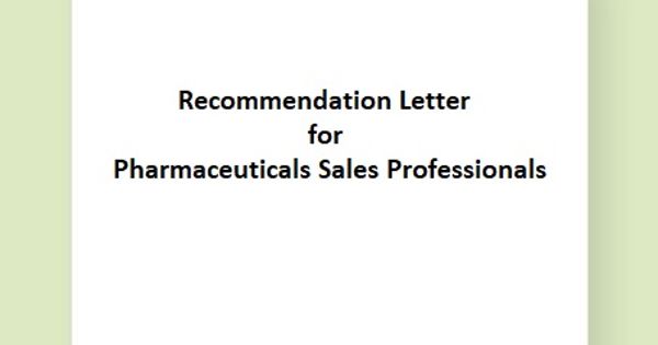 Recommendation Letter for Pharmaceuticals Sales Professionals