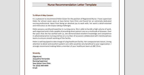 Recommendation Letter for the job of nursing