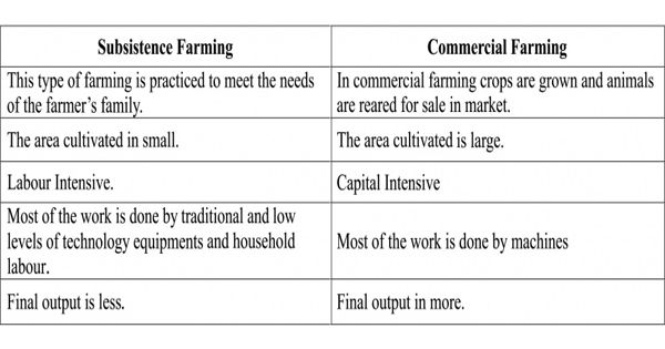 Difference between Subsistence and Commercial Farming