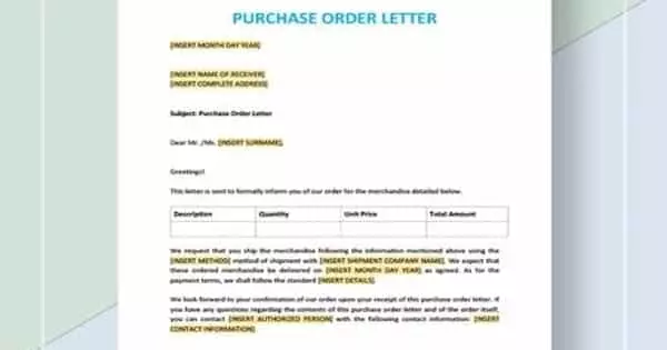 Sample Purchase Order Letter by a Customer