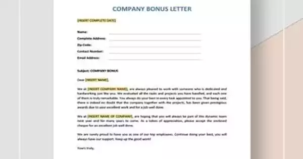 Bonus Payout letter for Quarter Ending