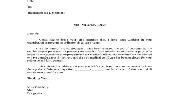 Request for Maternity Leave
