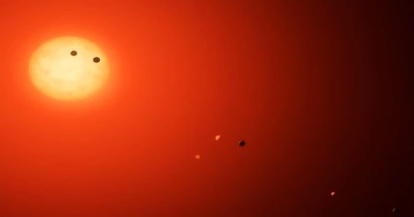 Artists-impression-of-the-TRAPPIST-1-system-showing-two-of-its-seven-planets-transiting-in-front-of-the-star
