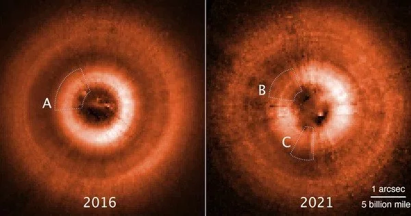 Hubble follows shadow play around planet-forming disk